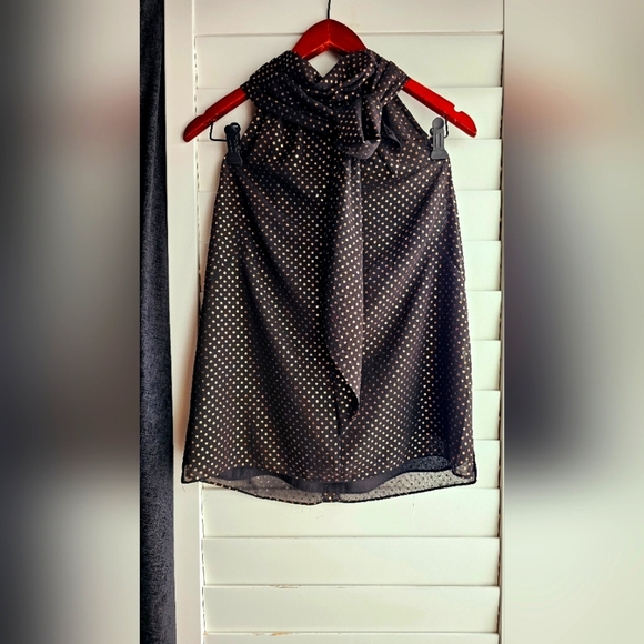 Jason Wu Blouse Sleeveless Black Gold Bronze Turtleneck Bow Tie size M - Picture 1 of 4